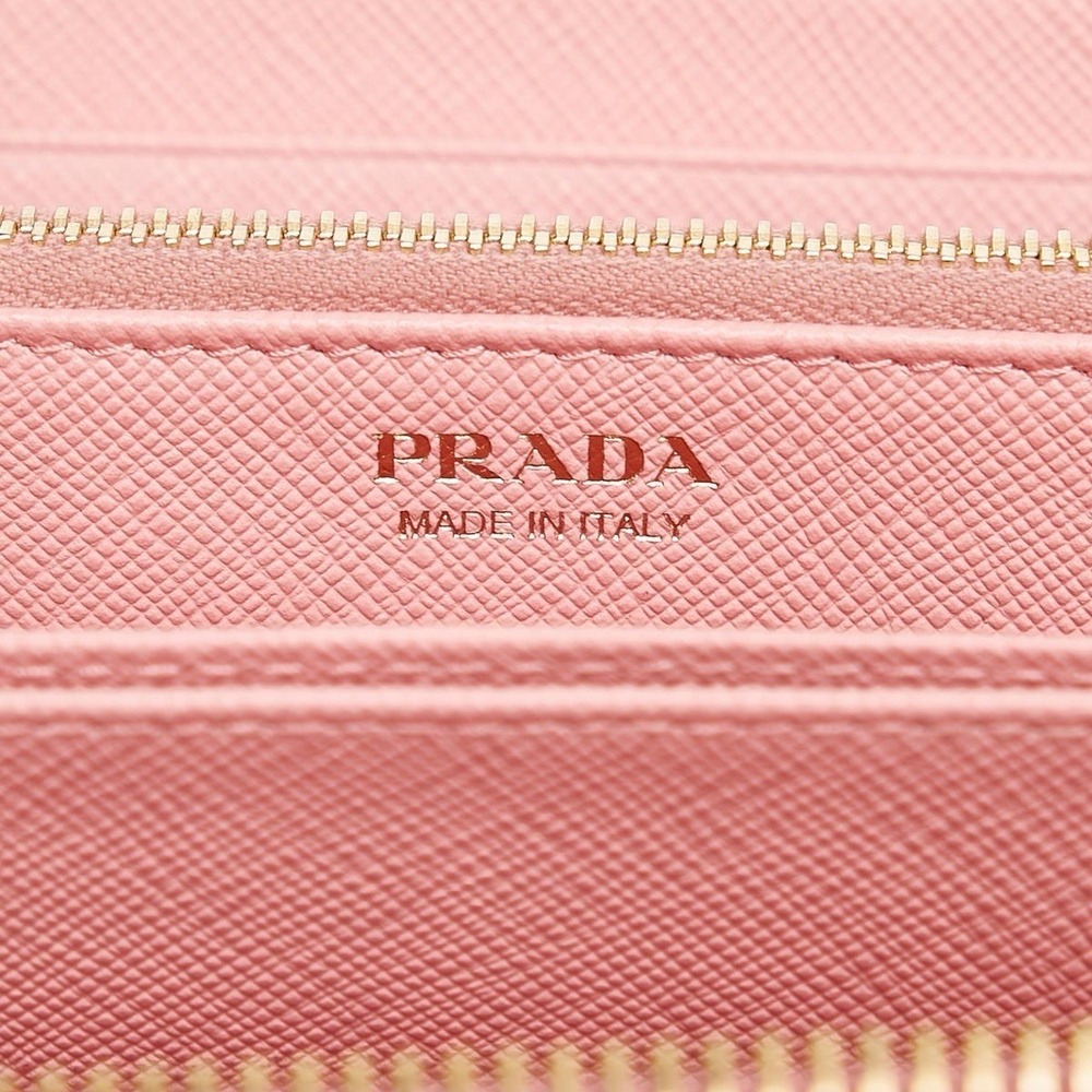 Prada Pink Saffiano Leather Bow Zip Around Long Wallet Gold Hardware Italy - Picture 7 of 10